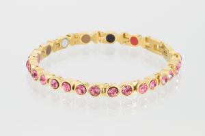 E8519GZ - 5-Elemente Armband goldfarben mit rosefarbenen Zirkonia