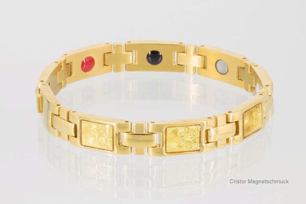 E8301G2 - 4-Elemente Armband goldfarben mit buddhistischen Motiven
