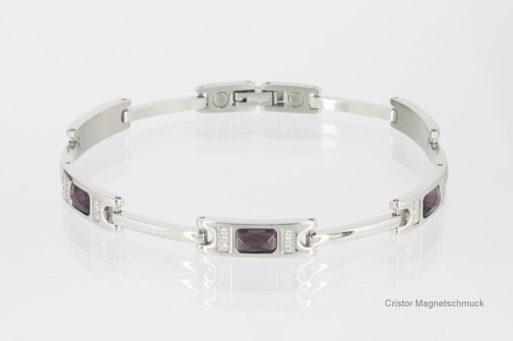 8088lS - Damen-Armband silberfarben mit lilafarbenen Einlagen und Zirkonia