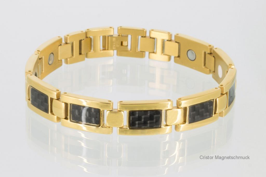 E8201BLG2 - 4-Elemente Armband goldfarben mit schwarzer Carbonfasereinlage
