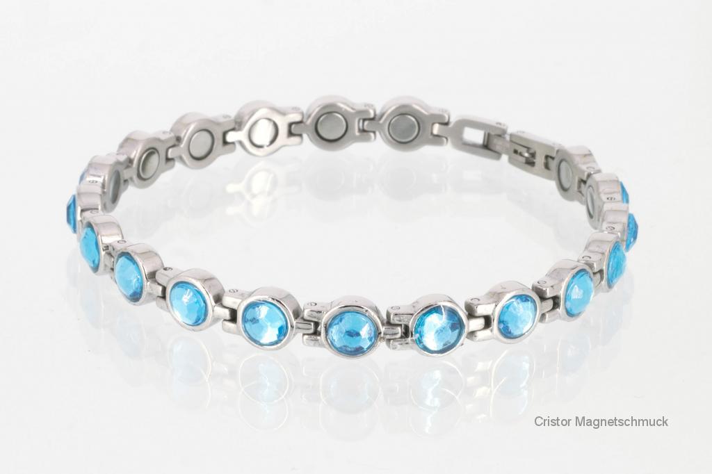 8553SZ - Magnetarmband silberfarben mit blauen Glassteinen