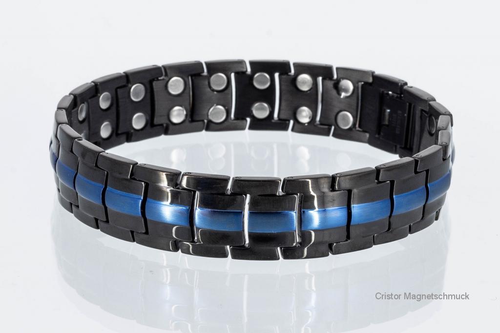 8901BLblau - Doppelreihiges Magnetarmband schwarz und blaumetallic