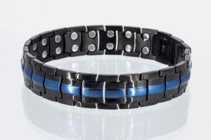 8901BLblau - Doppelreihiges Magnetarmband schwarz und blaumetallic