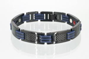4-Elemente Armband mit schwarzer Carbonfasereinlage und schwarzblauen Zwischengliedern - e8196blblau