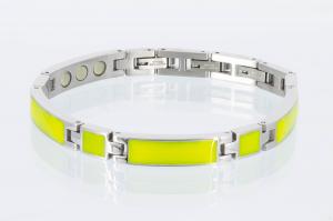 8287Sc - Silberfarbenes Magnetarmband mit gelbgrüner Emailleeinlage