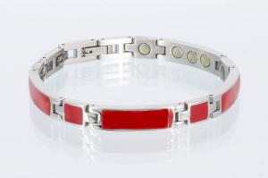 8287Sd - Silberfarbenes Magnetarmband mit roter Emailleeinlage