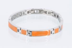 8287Sf - Silberfarbenes Magnetarmband mit orangefarbener Emailleeinlage