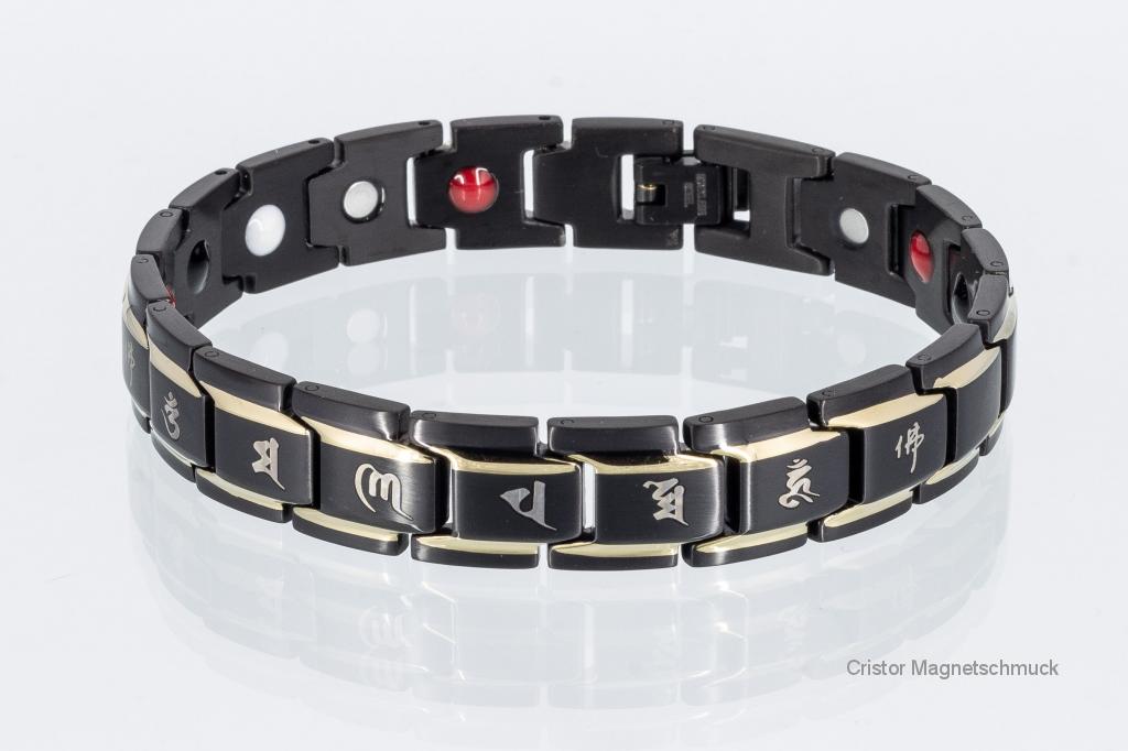 E8262BLGa - 4-Elemente Armband gold schwarz mit Symbolen