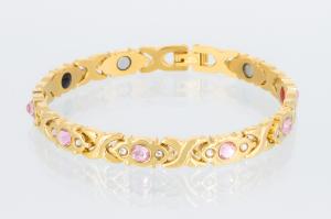E8042GZb - 4-Elemente Armband goldfarben mit weißen und rosefarbenen Zirkonia