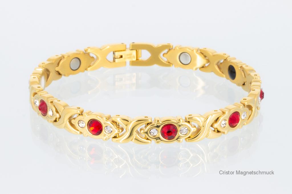 E8042G2Z - 4-Elemente Armband goldfarben mit roten und weißen Zirkonia