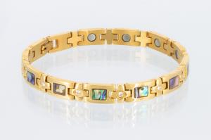 8845GZ - Magnetarmband goldfarben mit Zirkonia und farbigen Einlagen