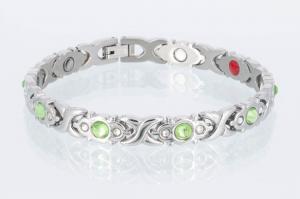 E8042SZd - 4-Elemente Armband silberfarben mit weißen und grünen Zirkonia