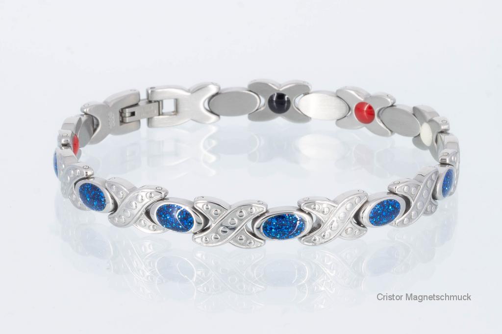 E8568Sa - 4-Elemente Armband silberfarben mit blauen Einlagen