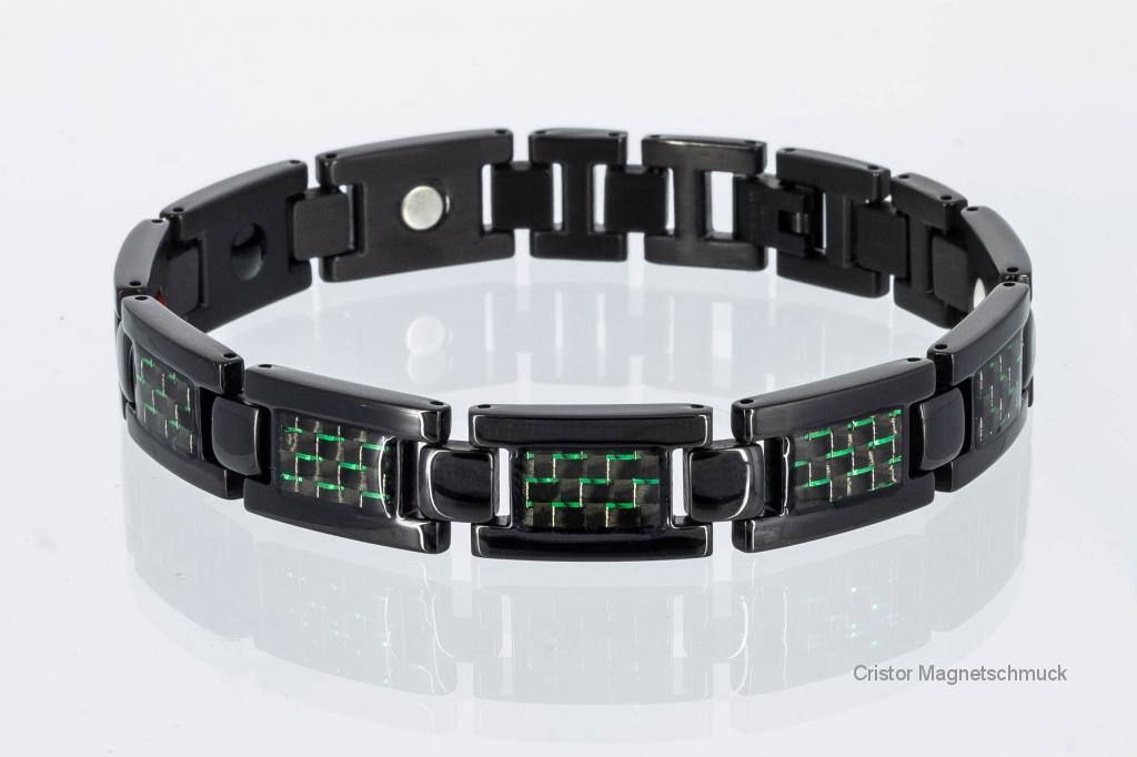 E8201BLd2 - 4-Elemente Armband schwarz mit grüner Carbonfasereinlage