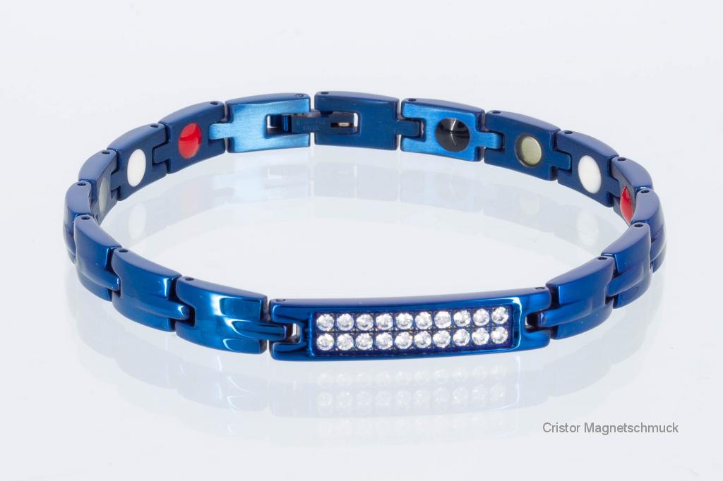 E8178blauZ - 4-Elemente Armband nachtblau mit weißen Zirkonia
