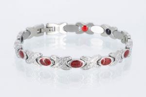 E8568Sc - 4-Elemente Armband silberfarben mit roten Einlagen