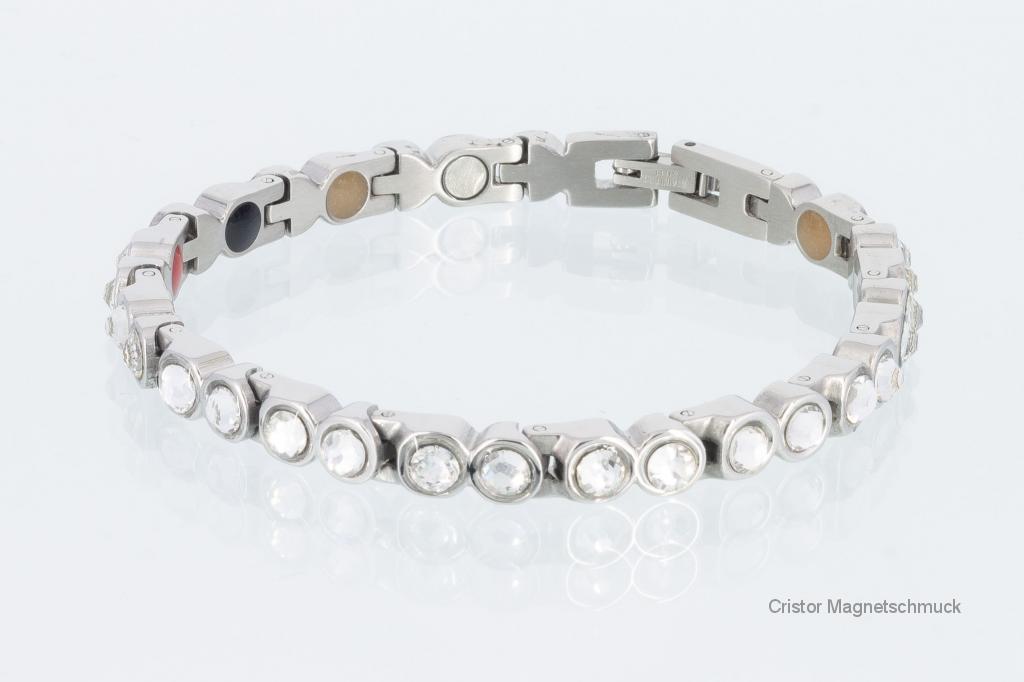 E8525SZ - 5-Elemente Armband silberfarben mit weißen Glassteinen