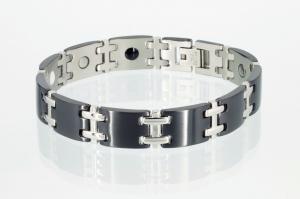 E8075BLS - 4-Elemente Armband schwarz mit silbernen Stegen