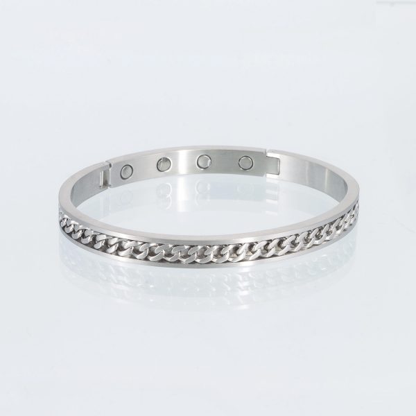 Magnetarmreif mit Kettenstruktur in silber