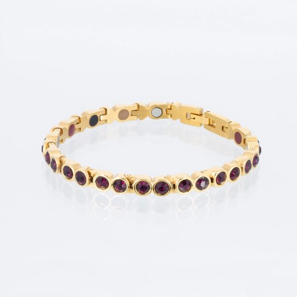 Schmales Energiearmband in gold mit auberginefarbenen Zirkonia