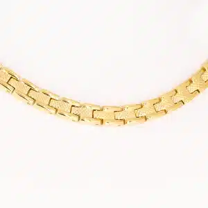 Eine goldene Magnetkette mit einer Struktur in Schlangenoptik in der Mitte