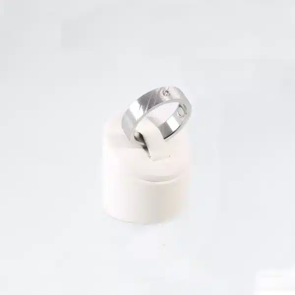 Ein silberner Magnetring mit einer mattierten Oberfläche und einem eingelassenen Zirkoniastein