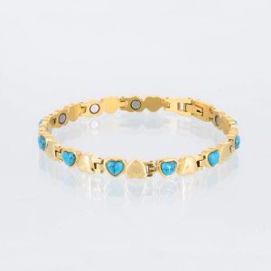 Magnetarmband Glück in Gold mit türkisfarbenen Einlagen