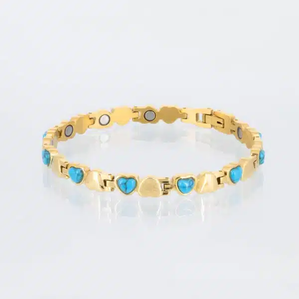 Magnetarmband Glück in Gold mit türkisfarbenen Einlagen