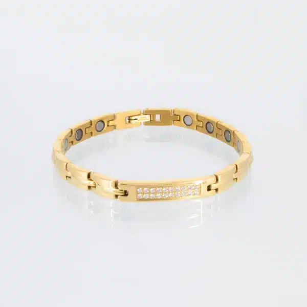 Magnetarmband in Gold mit weißen Zirkoniasteinen