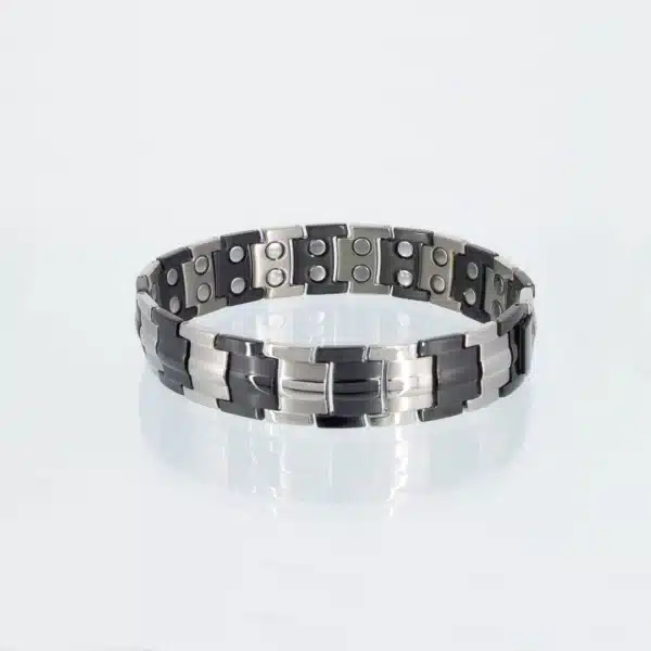 Doppelreihiges Titan-Magnetarmband Stärke in Silber und Schwarz