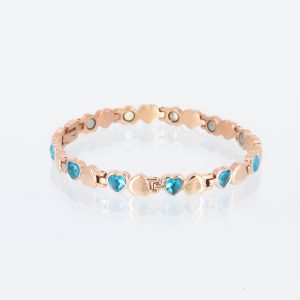 Magnetarmband Glück in Rosegold mit blauen Herzen