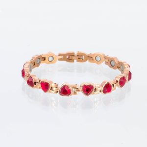 Magnetarmband Herzblut Rosegold mit roten Herzen