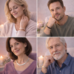 Vier Personen unterschiedlichen Alters tragen Magnetarmbänder in ihrem Alltag