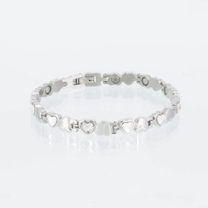 Magnetarmband Glück in Silber mit weißen Herzen